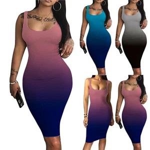 Women's Sexy Casual Bodycon Tank Dress Sleeveless Basic Midi Party Club Dresses - Picture 1 of 8