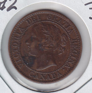 1859,Double punched narrow 9 #2 ,Canada large cent  Grade VF30
