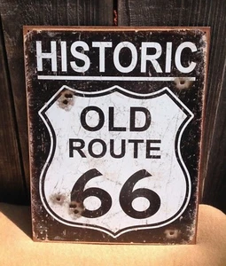 Historic Old Route 66 Bullet Holes Tin Metal Classic Sign Poster Garage Highway - Picture 1 of 1