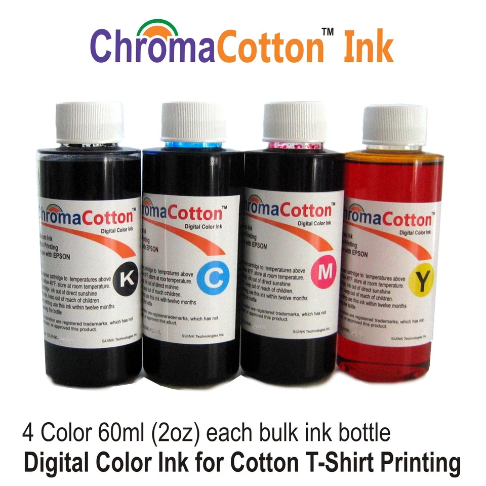 4 Color Ink Bulk Refill Chroma Cotton Print T-shirt For Inkjet Printer 240ml - Image 1 of 1