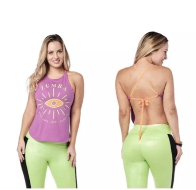 Camiseta sin mangas Zumba para mujer gráfica espalda abierta talla pequeña púrpura Foto 1 de 4