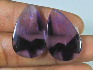 30Cts. Natural Amethyst (15X25X02 mm each) Pear Cabochon Matched Pair - Picture 1 of 9