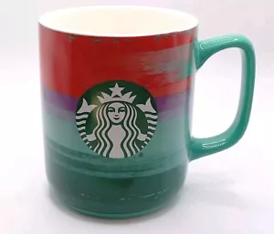 Starbucks Coffee Mug 15 fl oz 2021 Holiday Red Green Paint Brush Stripes Mermaid - Picture 1 of 5