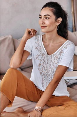 J. Jill ~ L ~ NUEVO Top Elíptico Bordado Jill Pura Muy Bonito ~ Nuevo con Etiquetas Foto 1 de 4