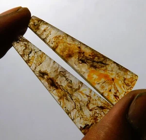 Par de piedras preciosas de cabujón perforado natural de ágata Montana de 33,65 quilates 47,2 x 15 mm - Imagen 1 de 3