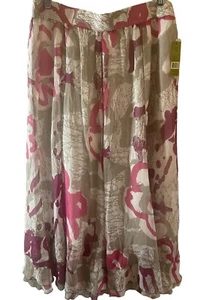 Nic + Zoe 100% Silk XL Lined Skirt Midi Elastic Waist Flowy Boho Coastal - Picture 1 of 6