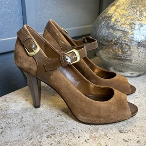 Franco Sarto braun Wildleder Schnalle Peeptoe Absatz Pumps Größe 10 - Bild 1 von 7
