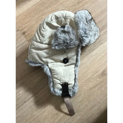 Mad Bomber 米色飞行员帽兔子毛皮衬里捕手帽,尺寸 L — 第 1/4 张图片