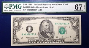 1988 $50 Federal Reserve Note Fr-2123-B New York PMG67 Superb Gem EPQ - Picture 1 of 2