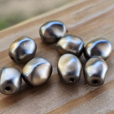 Vintage German Glass Beads - 9mm Nugget Shape - Metallic Gold Finish - Image 1 of 3