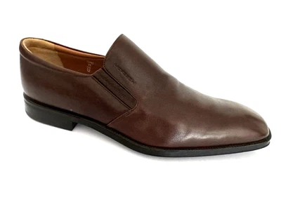 Moreschi 男式鞋 12 栗色棕色皮革双 Gore 一脚蹬乐福鞋 意大利 — 第 1/4 张图片