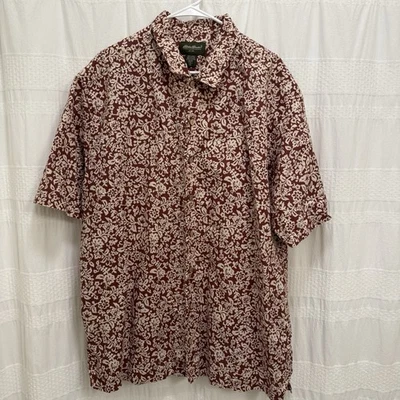 Vintage Eddie Bauer Linen Hawaiian Red Button Down Shirt Men’s XL Tall - Image 1 of 4