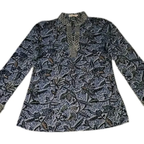 Tunica donna Tory Burch firmata blu floreale maniche lunghe cotone taglia 4