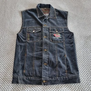 Vintage 2005 Denim Vest Unisex Small Med Blue XXXX Gold Variety Bash Embroidered - Picture 1 of 16
