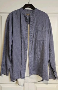 Civilian Grandfather Shirt Men's Cotton Blue Striped Long Sleeve Button Up Mediu - Picture 1 of 8