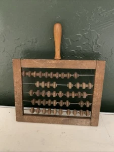 RARE Antique VINTAGE WOOD Child's Abacus 5 Rod with Handle Early - Picture 1 of 3