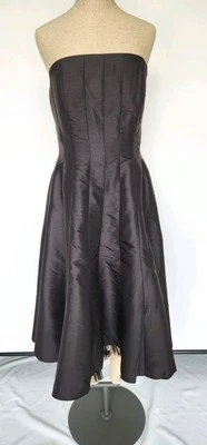 Vintage Alyce Designs Black Sateen A-Line Tea Length Dress W/Ivory Tieback Sz-12 - Image 1 of 4