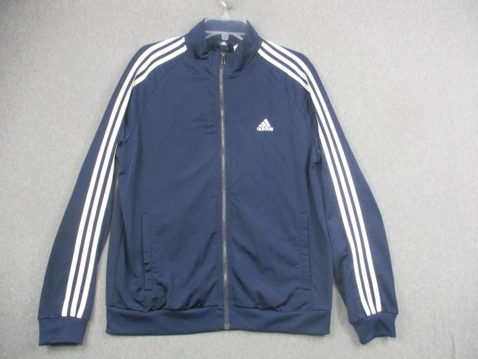 Chaqueta deportiva Adidas para hombre grande azul marino 3 rayas cremallera completa logotipo deportivo Foto 1 de 4