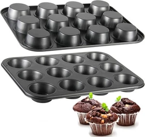 TAOUNOA Muffin Tin, 12-Well Nonstick Cupcake Pan Set of 2, Heavy Duty Steel M... - Picture 1 of 8