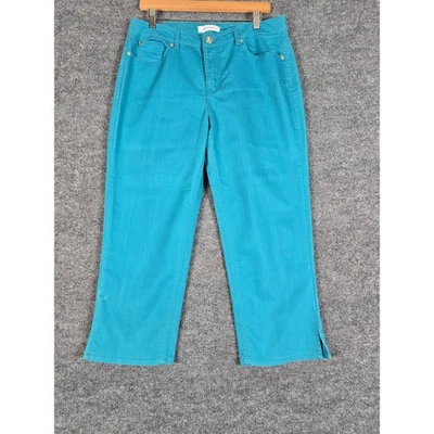 Pantalones de mezclilla capri recortados azul verdoso Jaclyn Smith bolsillos adornados con botones talla 10 Foto 1 de 4