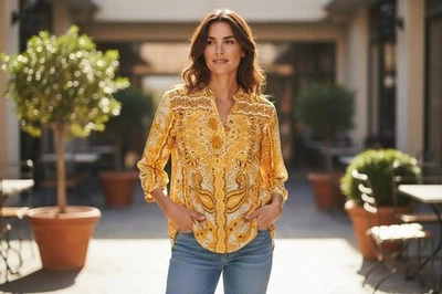 FROGBOX Bluse Damen Oberteil Transparenz Elegant Schick Stehkragen gemustert - Bild 1 von 4