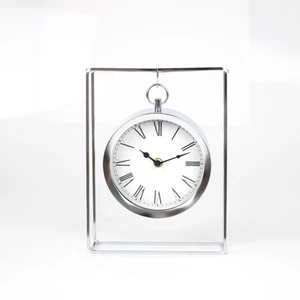 25cm Silber Hängende Kamin Tischuhr Metall Chrom Gestell Modern Wohndeko - Bild 1 von 3