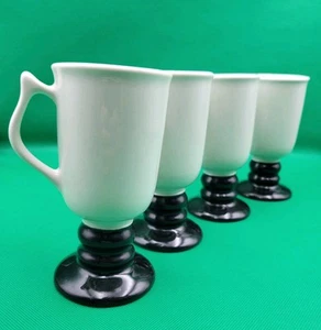 Vtg Hall Irish Coffee Cup Pedestal Mugs Ivory Black 1272 Ceramic Made USA - Picture 1 of 7