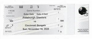 PITTSBURGH STEELERS VS CINCINNATI BENGALS 16.11.25 GAME TICKET #9 - Bild 1 von 1