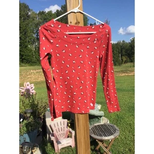 Abercrombie & Fitch girls shirt 15 16 thermal ditsy floral red kids boat neck - Picture 1 of 11