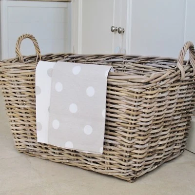 Rectangular Wicker Basket Log Storage with Handles Grey Buff Rattan Large - Image 1 of 2
