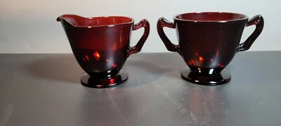 Anchor Hocking Royal Ruby Red  Depression Glass Open Sugar & Creamer Set 3.5"  - Image 1 of 4