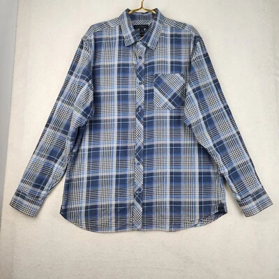 Banana Republic Mens Size 17-17.5 Blue/Black/Gray Plaid Button Down Dress Shirt - Image 1 of 4