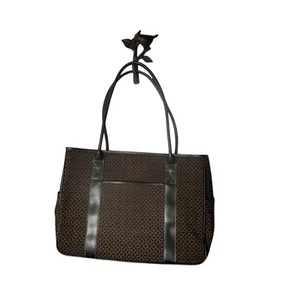 RELLO Medium Tote Bag Black & Brown Print Fabric 3 Compartments & 2 Handles - Picture 1 of 13