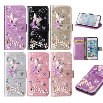 Bling Butterfly Wallet Phone Case Cover For iPhone 12 13 14 15 16 Pro Max Plus - Image 1 of 4