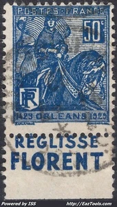 FRANCE N° 257 AVEC BANDELETTE REGLISSE FLORENT AVEC OBLITERATION  - Picture 1 of 2