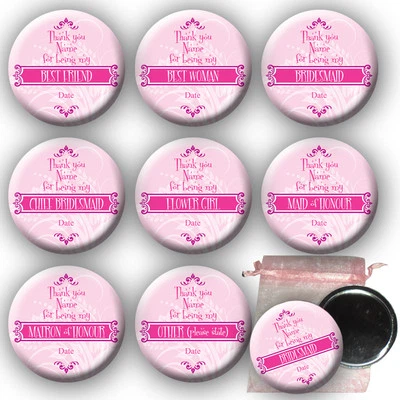 BONGO BADGES Handbag/Pocket Mirror - Wedding Thank You Favour Gift for Bridesmaids etc