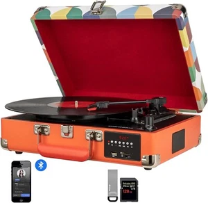 Bluetooth Record Player Belt-Drive 3-Speed Turntable Built-in Stereo Speakers - Picture 1 of 7