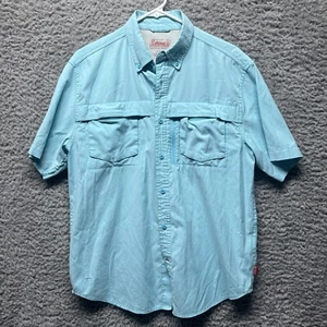 Coleman Shirt Mens Medium Aqua Fishing Hiking Lined Stretch Vented Quick Dry - Picture 1 of 9