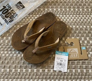 new REEF Drift Away Leather Flip Flops Thong Sandals 10 Caramel - Picture 1 of 9