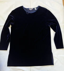 Amanda Smith Women Velvet Navy Long Sleeve Shoulder Pads Tunic Top Velour Sz 10 - Picture 1 of 6