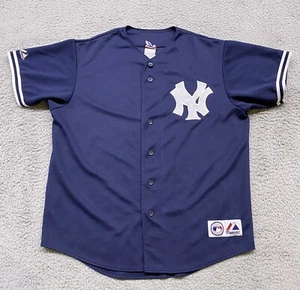 Derek Jeter Jersey Mens Large Blue New York Yankees Majestic MLB Y2K Vintage NY - Picture 1 of 11