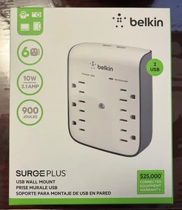 Belkin SurgePlus 6-Outlet Wall Surge Protector w/ 2 USB Ports - Zdjęcie 1 z 1