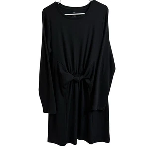 Aerie Damen Gr. XL schwarz gerippt lässig Langarm Twist Front T-Shirt Minikleid - Bild 1 von 8