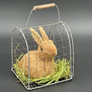 Straw Raffia Easter Bunny Rabbit in Wire Cage Decorative Figure - Picture 1 of 8