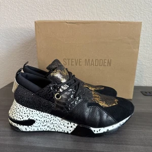 Steve Madden Women’s Cliff Sneakers Black And Gold Women’s Sz 10 - Picture 1 of 12