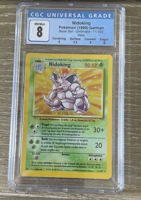GERMAN Nidoking 1999 Base Set CGC 8 NM/Mint 11/102 Holo Pokemon Card Unlimited - Image 1 of 2