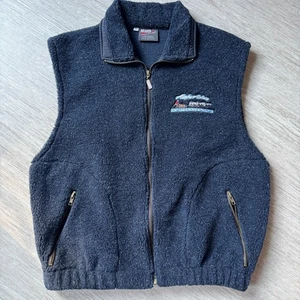 Vintage 90s Alaska Airlines Fleece Vest Zip Up Mens M MAHR Gig Harbor USA WA - Picture 1 of 7