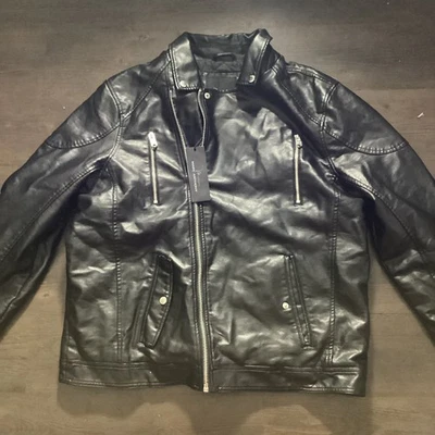 Marc Anthony 男式黑色皮革机车夹克 XL 码 — 第 1/4 张图片