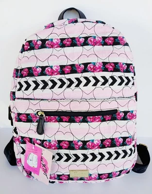 Luv Betsey Johnson Heart Quilted Roses Backpack With Attached Hoodie  - Image 1 of 4