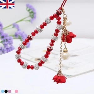 Handy Anhänger Kristall Rose Blume Perlen Band Kordel Kette Schlüssel Halter Geschenk - Bild 1 von 20